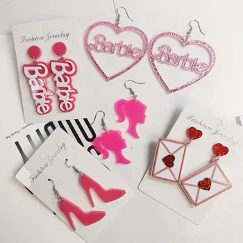 Rožinės spalvos akrilo auskarai, meilės laiškus, kulniukai, vokai, mergina ausų kabliukai saldus girly dovanos