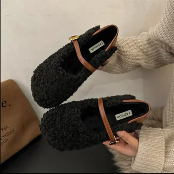 Moterų žiemos viršutiniai drabužiai dėvėti 2023 naujas Burken batai, ėriukų vilnos izoliacija, pliušinis pupelių batai