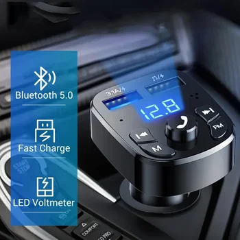 Bluetooth 5.0 Automobilinis Įkroviklis Dvigubas USB Automobilinis FM Siųstuvas, Audio MP3 Grotuvas Autoradio Rankų 3.1 12-24V USB Greitas Įkroviklis