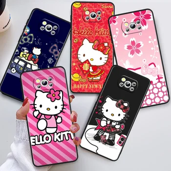 Karšto Hello Kitty Animacinių filmų Phon Atveju Xiaomi POCO C50 C40 C31 C3 M5S X4 M4 M3 F4 F3 GT F2 F1 X3 NFC X2 Pro Juodos spalvos Dangtelis