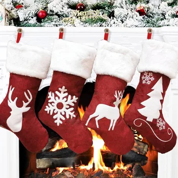 2023 Kalėdų Dovana Kojinės Raudona, Balta Linine Briedžių Išsiuvinėti Kalėdų Kojinės Noel Dovanos Kalėdų Medžio Pakabukas Linksmų Kalėdų Dekoro