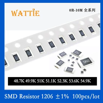 SMD Rezistorius 1206 1% 48.7 K 49.9 K 51K 51.1 K 52.3 K 53.6 K 54.9 K 100VNT/daug chip resistors 1/4W 3.2 mm x 1.6 mm