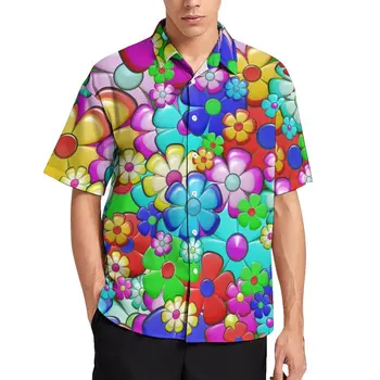 Hipių Retro Taikos Atsitiktinis Marškinėliai Spalvinga Gėlių Spausdinti Paplūdimys Marškinėliai Vasaros Estetinės Palaidinės Vyrų Spausdinti Plius Dydis 3XL 4XL