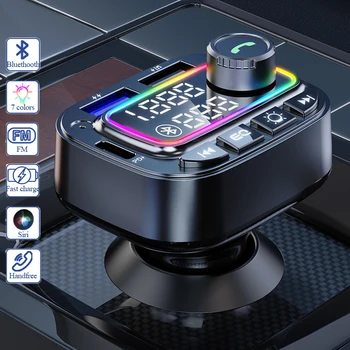 Bluetooth 5.0 laisvų Rankų įranga FM Siųstuvas Car MP3 Player QC3.0 PD24W Dual USB Greitas Įkroviklis, Spalvinga, Aplinkos Šviesos Automobilių Reikmenys