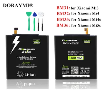 DORAYMI BM31 BM32 BM35 BM36 Baterija Xiaomi Mi 3 4 4C 5S Mi3 Mi4 Mi4C Mi5S Pakeitimo Telefono Baterijų Bateria+Įrankiai