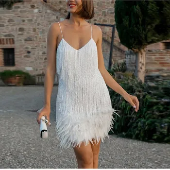 2023 Nauja Seksuali Kutas Blizgančiais Plunksnų Mini Suknelė Moterims Spageti Dirželis Susiuvimo Suknelės Moterų Elegantiškas Vakare Šalies Klubas Suknelė
