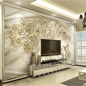 Individualizuotos fono paveikslėlį 3d freskomis aukso brangenybės, gėlės swan šilko 3d Europos sofa fono sienos dokumentų namų dekoro 3d papel de parede