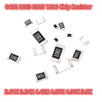 100vnt SMD 0402 0603 0805 1206 Chip Resistors 2.61 K 3.24 K 4.42 K 4.87 K 4.99 K 5.9 K Omų 1% Tikslumas
