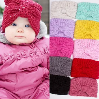 Kūdikių Turbaną Skrybėlę Beanie Skrybėlių Žiemą, Rudenį, Mezgimo Kepurės Kūdikiams 0-24M Kvėpuojantis Šukuosena Aukštos Tampri Baby Girl variklio Dangčio Skrybėlę