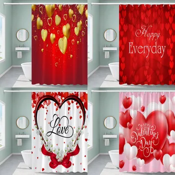 Valentino Dieną, Raudona Dušo Užuolaidų Komplektas Raudonos Rožės Širdies Namų Dekoro Poliesterio Audinio Vonios Užuolaidos Vonios Reikmenų Rinkiniai Kabliukai