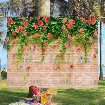 Dirbtinis Gražus Spalvingas Rožių Gėlių Sienos Fone Valentino Diena Vestuvės Lauko Šalies Šeimų Apdaila