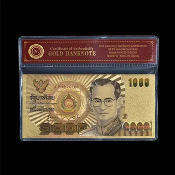 Aukso Spalvos Folija Tailandas Banknotai su Rėmu Azijos Valiutos PVC Atminimo Banknotų Suvenyrų Amatų Dovanų Kolekcija