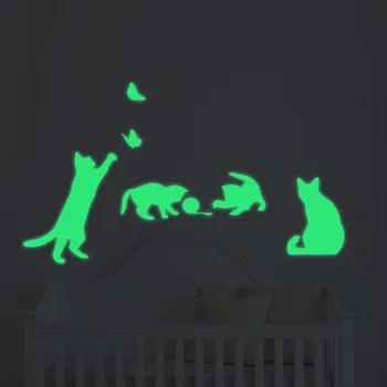 1pcs Šviesos Animacinių filmų Siena Lipdukas Cute Kačių Žvaigždės Švyti Tapetai gyvenamojo kambario, Vaikų kambario, Miegamojo Decal Namų Puošybai