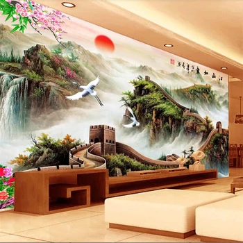 wellyu Individualų didelis freskomis, stilingas namų atmosferą, Kinų stiliaus, Great Wall TELEVIZIJA miegamojo tapetai