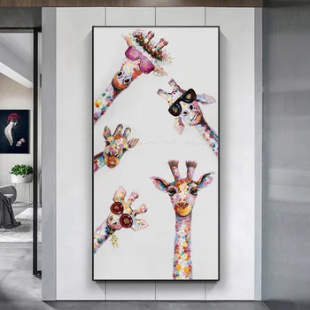 Mintura,Abstrakčiai Gyvūnų Žirafa Naftos Paveikslai Rankų darbo Animacinių filmų Šiuolaikinės Pop Art Sienos Nuotraukas Atvykimo & Mudroom,Namų Puošybai