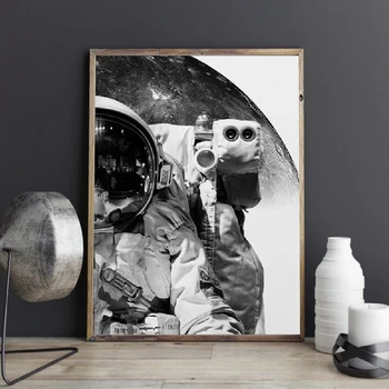Juoda Ir Balta Kosmosą Astronautas, Drobė Meno, Plakato, Spausdina Šiuolaikinės Fotografijos Erdvės Tapybos Sienos Nuotraukas Namo Kambario Dekoro