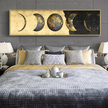 Modernios Šviesos Prabanga Juoda Golden Moon Planet Drobės Tapybos Plakatai Šiaurės Paprastumo Sienos Menas Nuotraukas Kambarį Namų Dekoro