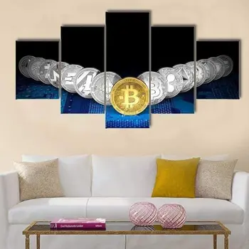 Ne Įrėminti Drobės 5vnt Kriptografijos Aukso Bitcoin Vaizdas iš Priekio Sienos Meno Plakatai, Nuotraukos Namų Dekoro Paveikslų Kambarį Papuošalai