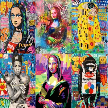Mona Lisa Portretas Juokinga Grafiti Meno Tapybos Drobės Cuadros Plakatai ir Spausdina Sienos Meno Kambarį Namų Dekoro (be Rėmelio)