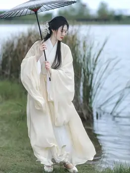 Jin Wei Dinastijos Hanfu Kinijos Stilius Derliaus Etninės Moterų Elegantiškas Prarasti Vientisos Spalvos Medvilnės Mišinys Paprasti Kostiumai, Kostiumai 2023 Naujas