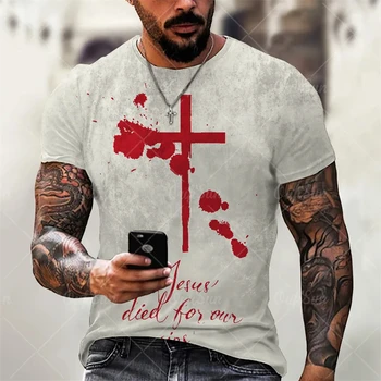 Vintage marškinėliai Vyrams Kryžiaus Grafinis Jėzaus Kristaus 3d Print T Shirt Retro Klasikiniai trumpomis rankovėmis Negabaritinių Unisex Viršūnes Drabužiai