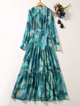 Rudenį Spausdinti ilgomis Rankovėmis Maxi Suknelės Moterims 2023 Elegantiškas Vestidos Largos De Mujer Žaliųjų Atostogų Šalis Skraiste Femmes 2vnt
