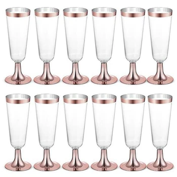 36X Vestuvių Šampanas Fleita Kūrybos Vienkartiniai Plastikiniai Vestuvių Taurės Šampano Stiklo, Stiklinius Indus-Rose Gold