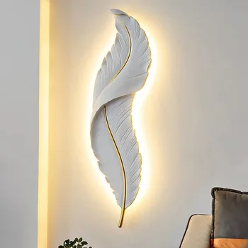 vidaus sienos lempos šiaurės apdailos modernūs, prabangūs lempos miegamasis LED plunksnų sienos lempos naktiniai gyvenimo kambario sienos décoration namuose