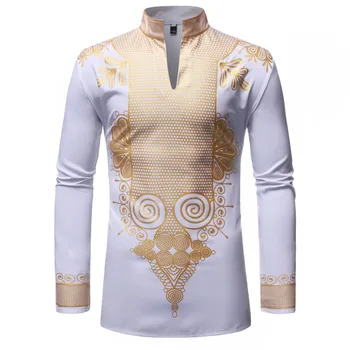 Vyriški Afrikos Stilius Lyginimo Aukso Nuolatinis Apykaklės Ilgas Rankovėmis Marškinėliai, vyriški Marškinėliai
