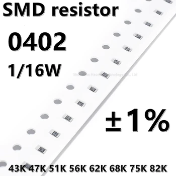 (100vnt) 0402 SMD rezistorius 1% 43K 47K 51K 56K 62K 68K 75K 82K 1/16W