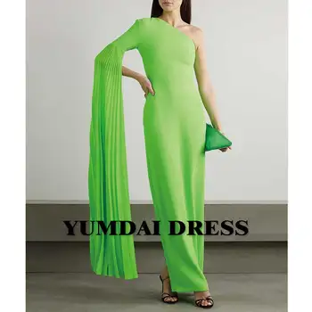 YUMDAI Žalia Krepo ilgomis Rankovėmis Skara Suknelė Elegantiškas, Grindų ilgio CotiDllion Suknelė Haute Couture Spalvingas Dubajus Suknelė