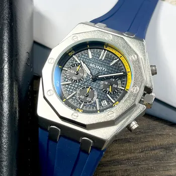 Tamsiai Mėlynas Kvarcas Žiūrėti Vyrų Mados Chronograph Karinės Sporto Laikrodis su Automatiniu Dienos 24 valandų Šviesos Rankas Relogios