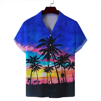 Havajų vyriški Marškiniai, Kokoso Medžio Kraštovaizdžio 3D Atspausdintas Vieną Vyrų Krūtinėmis Viršų Paplūdimio Mados Atsitiktinis Orui Aprangos S-4XL
