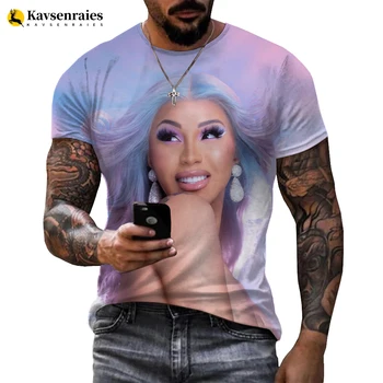 Populiarus Madinga Reperis 3D Marškinėliai Cardi B Spausdinimo T-marškinėliai Vyrams, Moterims, Hip-Hop StyleT-Shirt Cool Vasaros Apvalios Kaklo Marškinėliai 6XL