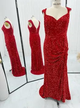 Raudona High-End Vamzdis Viršuje, V-Kaklo, Blizgančiais Jungiasi Mažas Priekaba Naktį Vakarinę Suknelę M1509