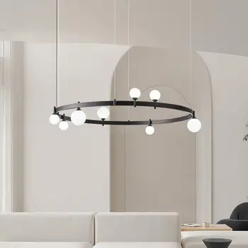 Juoda minimalistinio Šiaurės kambarį žiedas stiklo sietynas paprasta dizaineris modelis kambarys miegamasis namų valgomojo apšvietimas