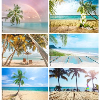 Tropiniai Jūros Paplūdimys, Palmių Medžių Fotografijos Foną, Gamtos Vaizdingos Foto Backdrops Photocall Foto Studija 211227-HHB 12