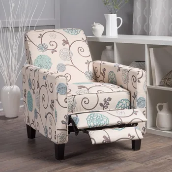 Baltos ir Mėlynos spalvos Gėlių Audinys Recliner, Akcentas, kėdė, 26.75 D x 34W x 36.25 H