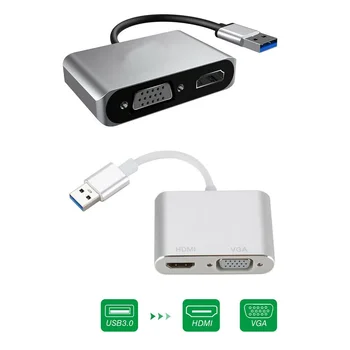 2 in 1 USB 3.0 HDMI-VGA Adapteris, suderinamas 4K HD Multi-Ekranas, 1080P Sync Konverteris Audio Video Laidas Windows7/8/10