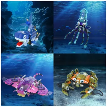 Anime vandenyno padaras Kūrimo Bloką naktinė lempa Krabų Ryklių Aštuonkojai Velnio žuvis Puzzle Asamblėjos Modelis Vaikams, žaislai