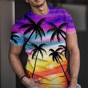Vyriški 3D Kokoso Medžio Spausdinti Didelės T-shirt, Harajuku Gatvėje Asmeninį Atsitiktinis Viršų, Havajai Atostogų Classic Vintage marškinėliai