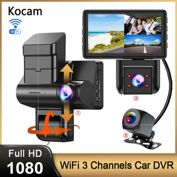 3 Kanalų WiFi, Automobilių DVR HD 1080P 3-Objektyvo Viduje Transporto priemonės Brūkšnys CamThree Būdas Kameros skaitmeniniai vaizdo įrašymo įrenginiai Diktofonas Video Registrator Dashcam vaizdo Kamera