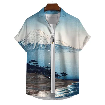 Mados Havajų VYRIŠKI Marškiniai, 3d Kraštovaizdis Spausdinti Aukštos Kokybės VYRIŠKI Drabužiai Vasaros Atsitiktinis Trumpas Rankovėmis Prarasti Negabaritinių Marškinėliai