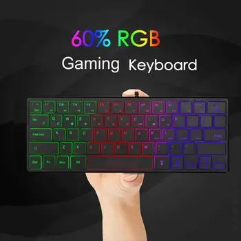 64 Klavišus Wired Keyboard Mini, 3-jų spalvų Šviesos Žaidimų Klaviatūra, Kompiuterio, Nešiojamojo kompiuterio 