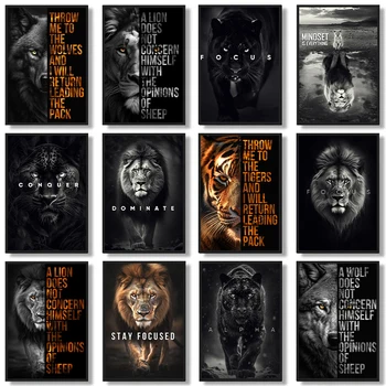 Juoda ir Balta Žvėris, Plakatų ir nuotraukų Įkvėpimo Tekstas Tigras, Liūtas, Leopardas, Drobė, Tapyba Predator Sienos Meno Alfa Namų Dekoro