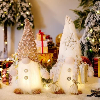 2 Kalėdų Nykštukai, Apšviesta Kalėdų Nykštukai Figūrėlės Elf Pliušinis Kalėdų Dekoracijos - Balta Žiemos Atostogų, Nykštukai