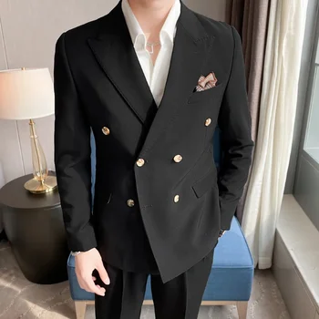 Boutique (Švarkas + kelnės) devynių taškų kelnes Britų stiliaus elegantiškas mados verslo atsitiktinis vyrų oficialų kostiumą 2-piece set
