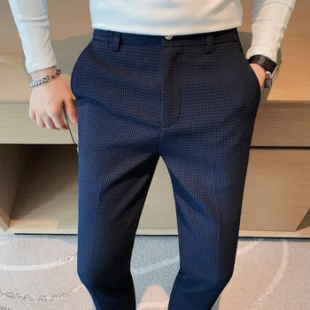 Britų Stiliaus Aukštos Kokybės Pliurpalas Kostiumas Kelnės Verslo Suknelė, Kelnės, vyriški Ruožas Atsitiktinis Classic Slim Fit Office Socialinės Kelnės