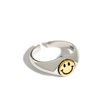 SHANICE S925 sterlingas sidabro atidaryti žiedas iins retro senas paprasta šypsena žiedas Moterų Žiedas Šalis Vestuvių Papuošalai Didmeninė