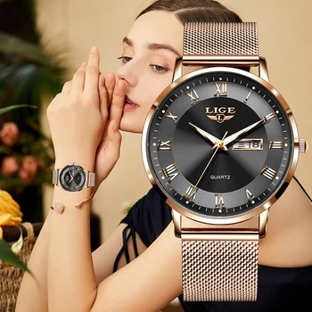 LIGE Mados Elegantiškas Kvarco Moterų Žiūrėti Ultra Plonas Atsitiktinis Paprasta Vandeniui Akių Diržas Ponios Laikrodžiai Data Automatinis Laikrodis Reloj Mujer